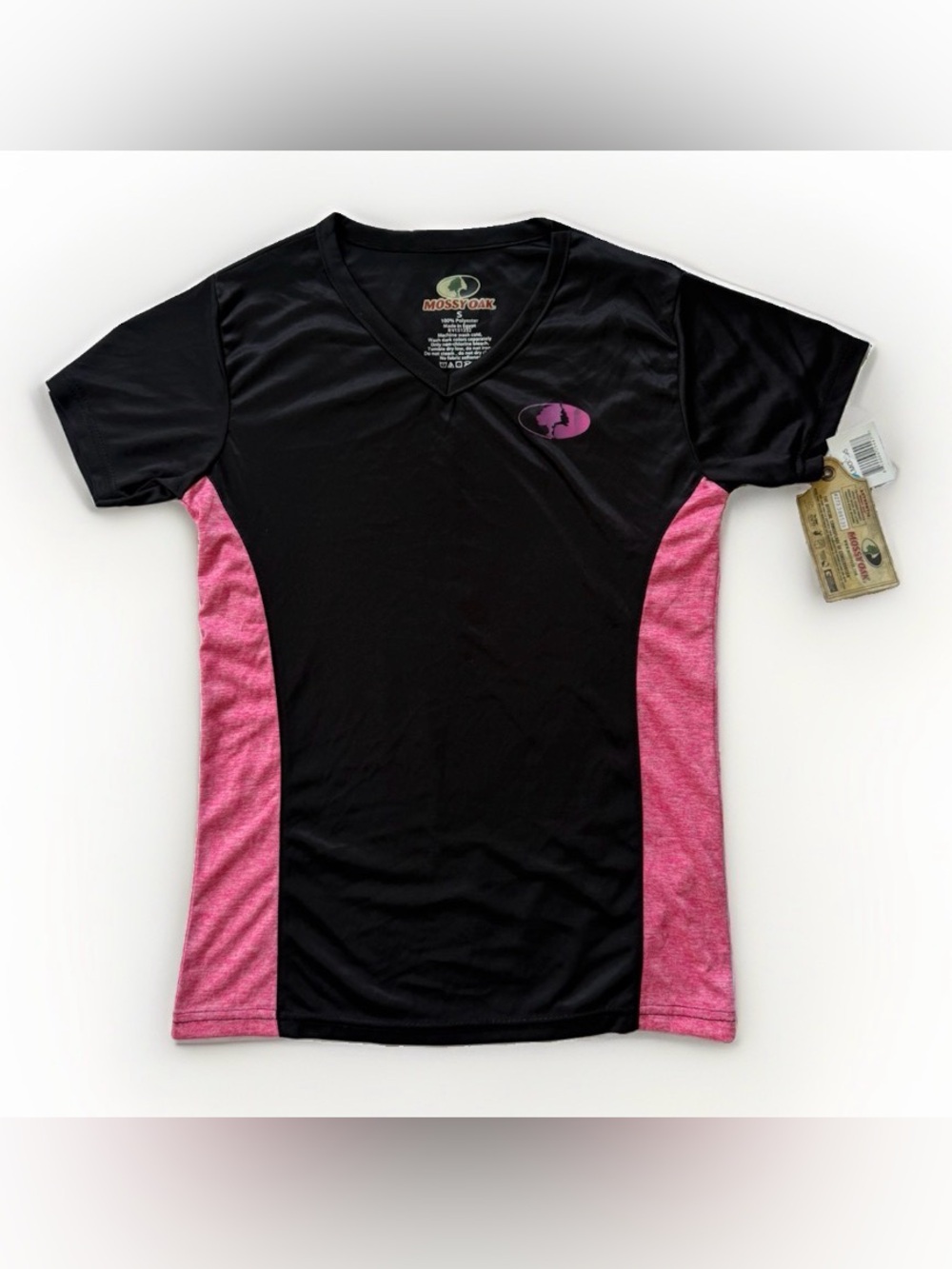 NWT Mossy Oak Black Pink SS Shirt Top Tee Outdoor Hunting Hiking Base Layer S